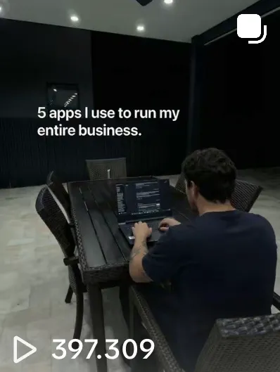 Post using the "5 apps I use to run my entire business" format, 397,309 views